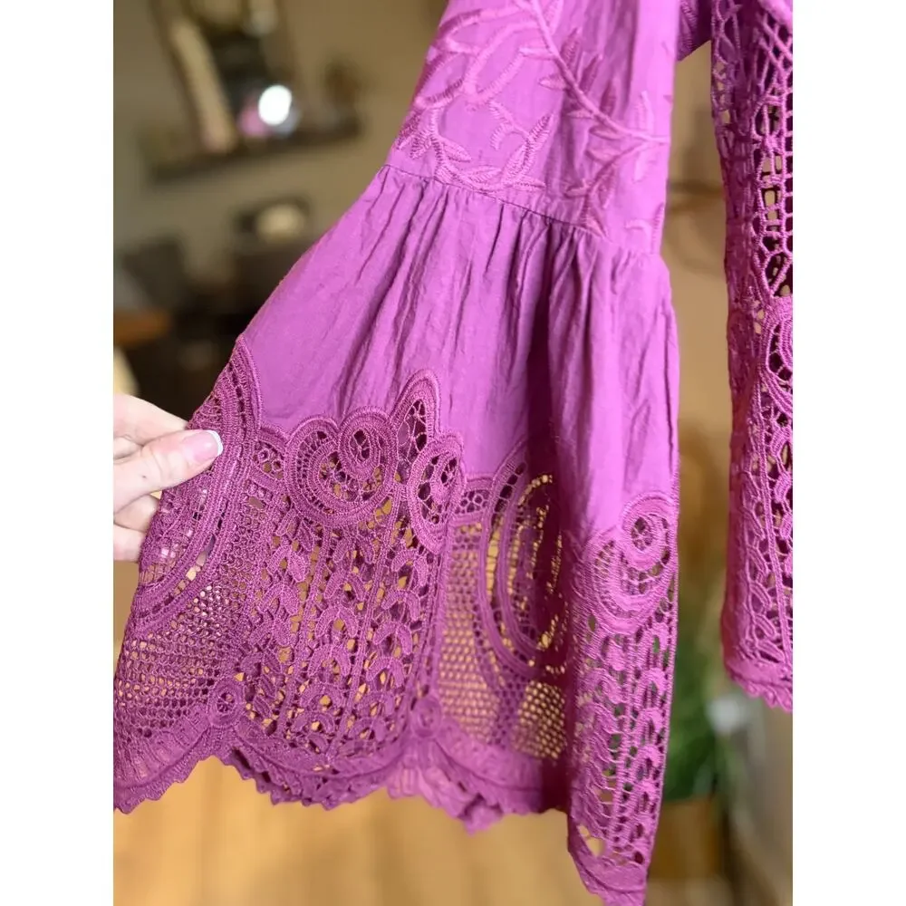 Anthropologie Chloe Oliver Lace Embroidered Blouse, Size L 8-12